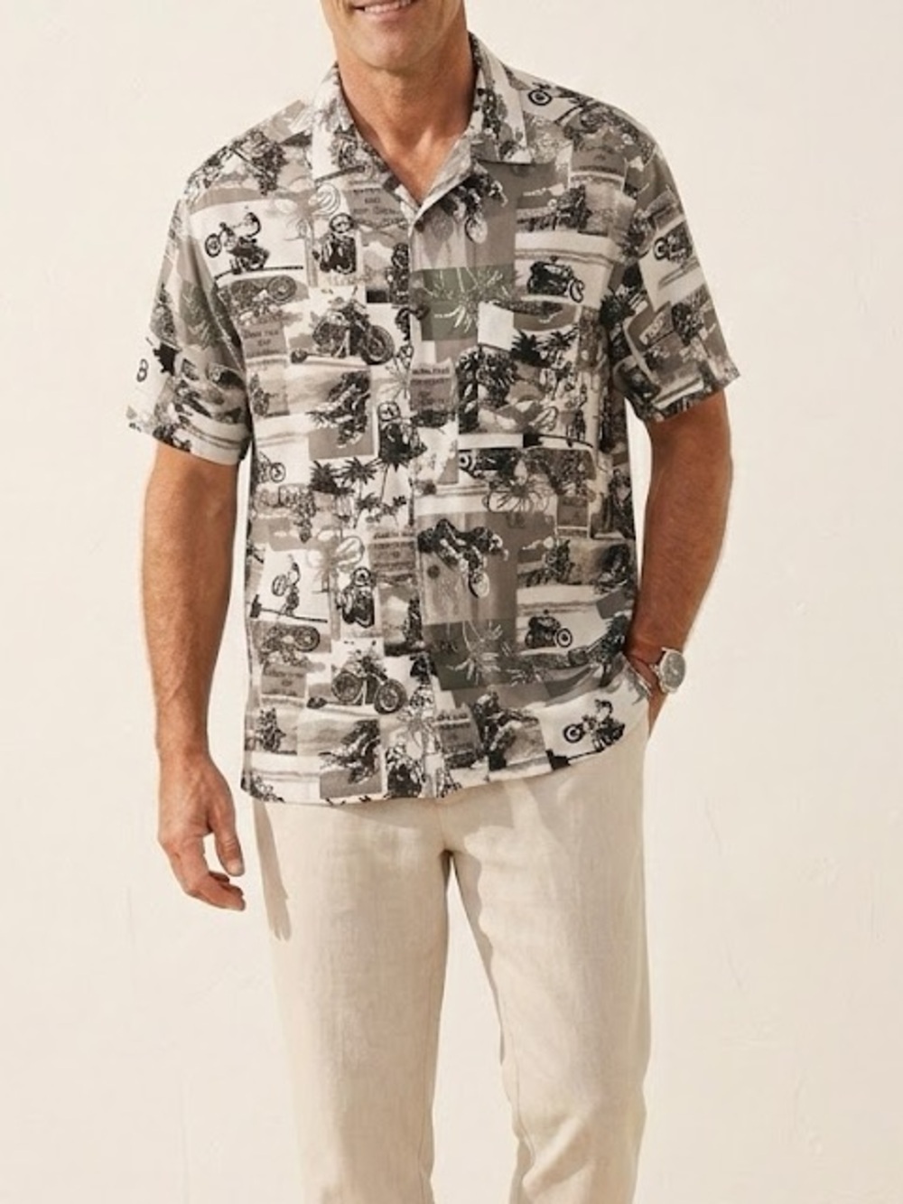 Panama Jack Black Motorcycle Biker Short Sleeve Button Down Mens Shirt Large